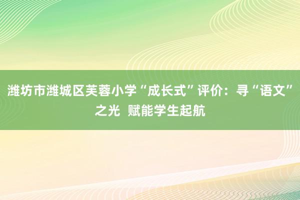 潍坊市潍城区芙蓉小学“成长式”评价：寻“语文”之光  赋能学生起航