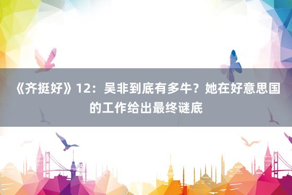 《齐挺好》12：吴非到底有多牛？她在好意思国的工作给出最终谜底